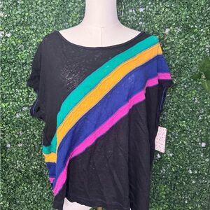 Free People Black Tee with Multicolor Stripes